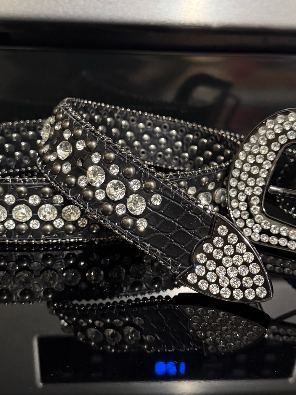 Crystal-Embellished Black Women's Belt - Designer Style